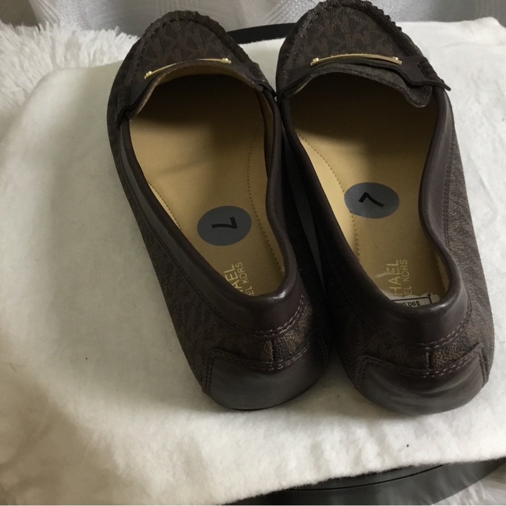 MICHAEL Michael Kors Brown Logo-Print Moccasin Loafers with Gold Plaque - Picture 5 of 8